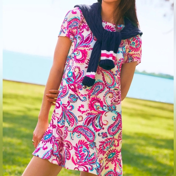 Lilly Pulitzer Nwot Cody Floral T-Shirt Swing Mini Dress Coconut Flitting About - Picture 13 of 14